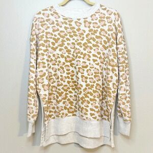 Aerie Leopard Print Long Sleeve Sweatshirt Tunic Crew Neck Women's XS